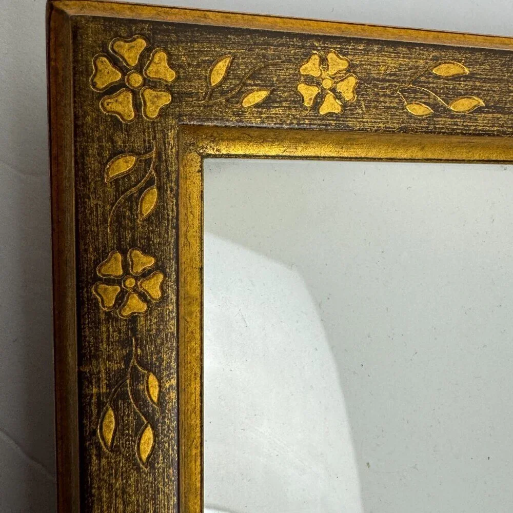 Vintage Wooden Picture Frame Flowers Gold Patina